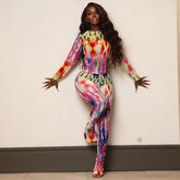 Mesh Printed Tight Top and Trousers Casual Jumpsuit