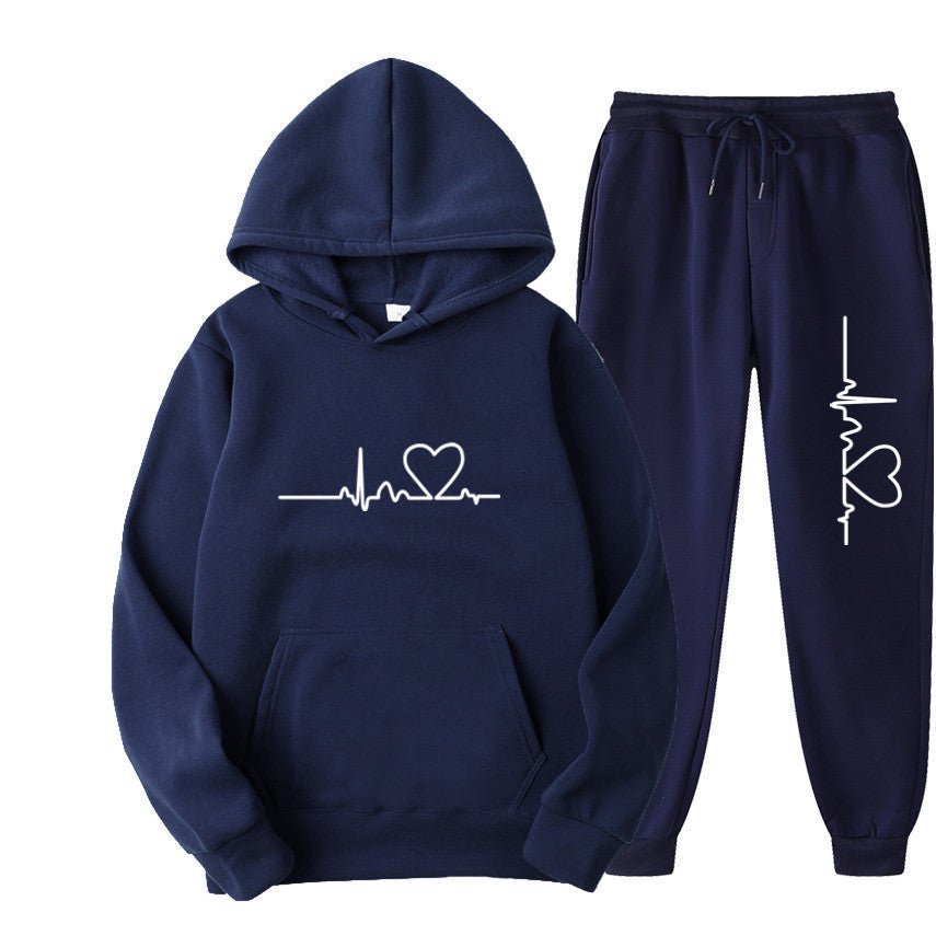 Men's And Women's Fleece-lined Sweater Suit Autumn And Winter Heart Figure Hoodie