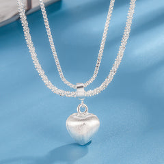 Double Layer Brushed Heart Pendant Necklace for Women High-end Feel Light Luxury