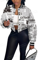 Ladies' Baseball Collar Printed Fashionable Casual Jacket Jacket