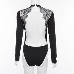 Open-back lace stitching long-sleeved jumpsuit