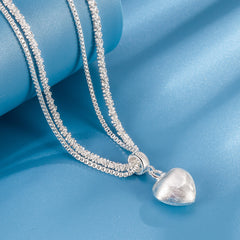 Double Layer Brushed Heart Pendant Necklace for Women High-end Feel Light Luxury