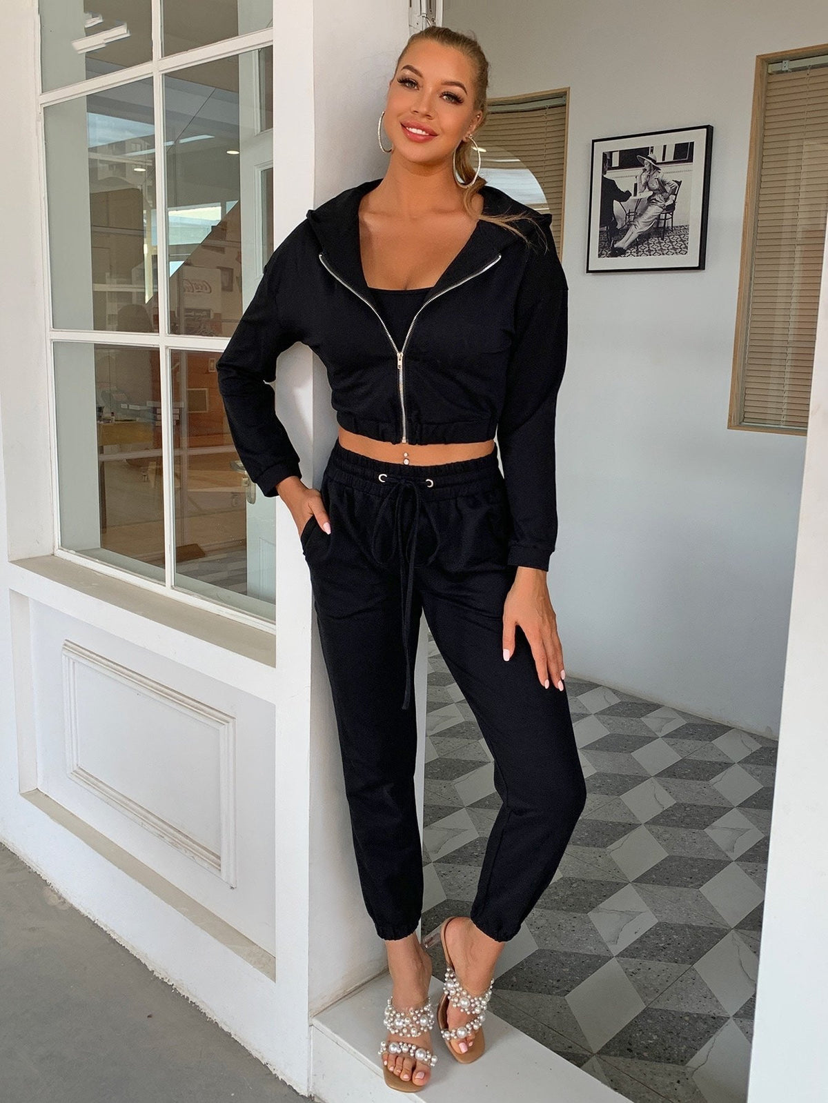 Long Sleeves Autumn Outfits Women Zip Up Hoodie