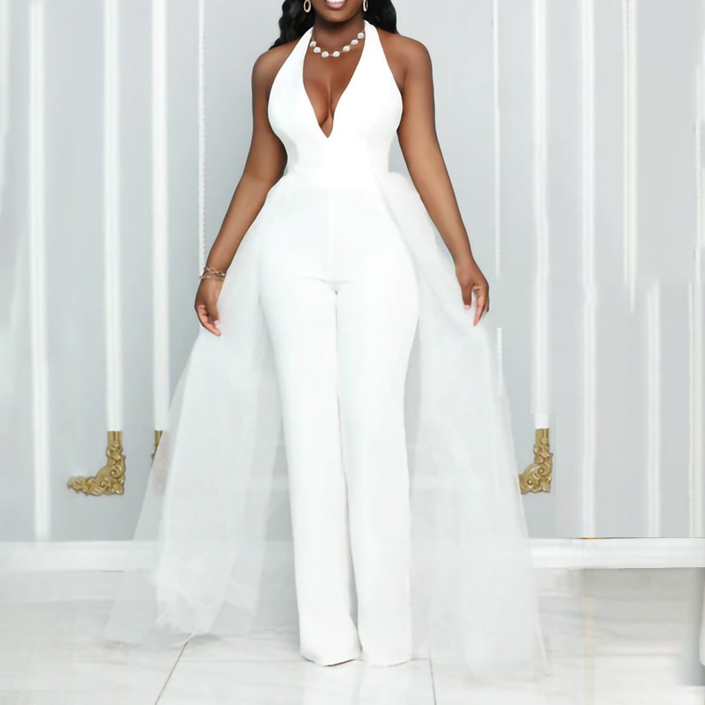 Mesh Stitching Fashion Plus Size Jumpsuit