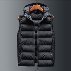 Men's Down Cotton Hooded Stand Collar Short Vest
