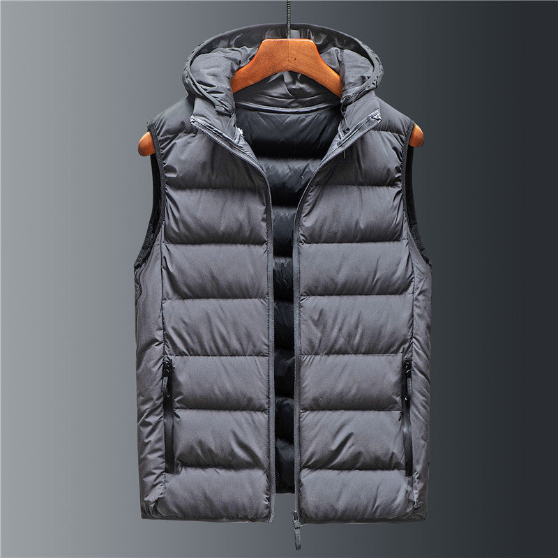 Men's Down Cotton Hooded Stand Collar Short Vest