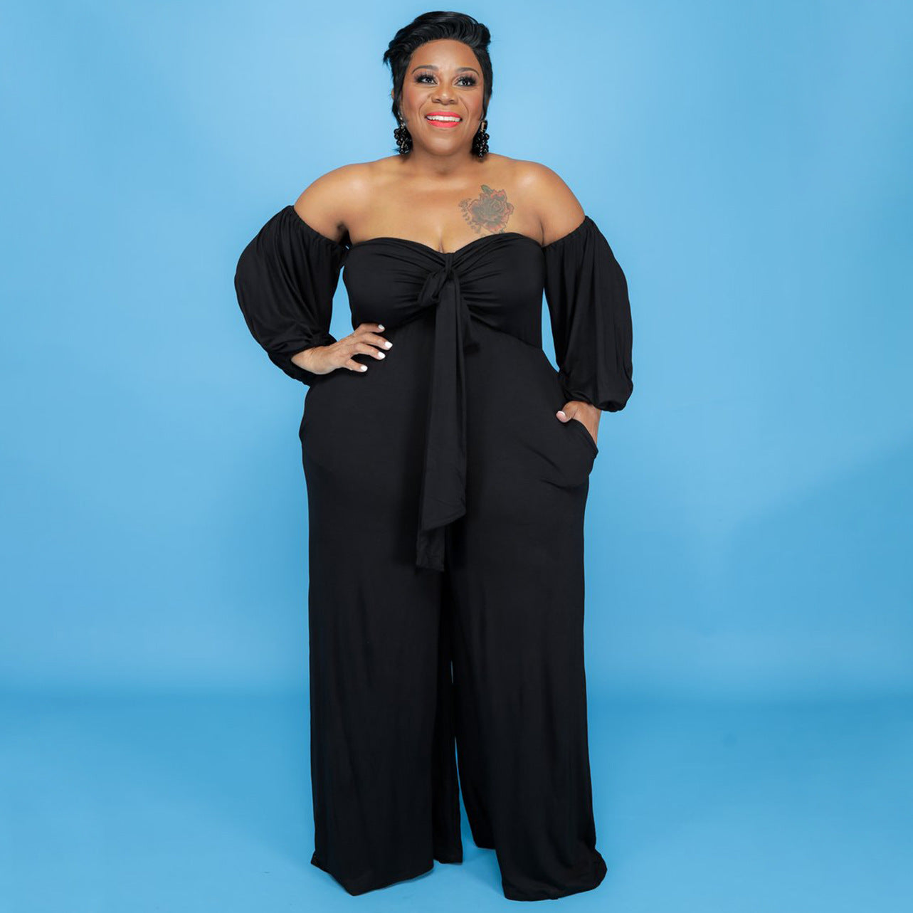 Tube Top Solid Color Jumpsuit Wide Leg Pants