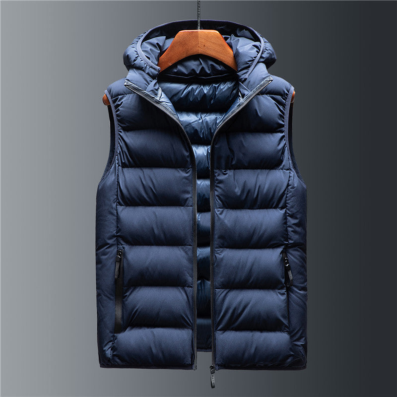 Men's Down Cotton Hooded Stand Collar Short Vest
