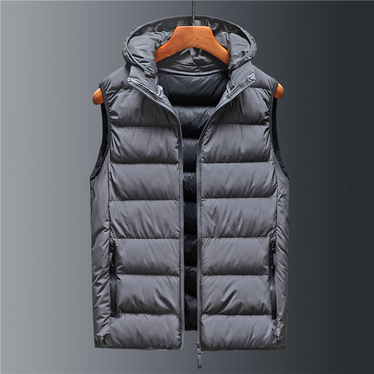 Men's Down Cotton Hooded Stand Collar Short Vest