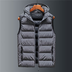 Men's Down Cotton Hooded Stand Collar Short Vest