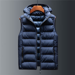 Men's Down Cotton Hooded Stand Collar Short Vest