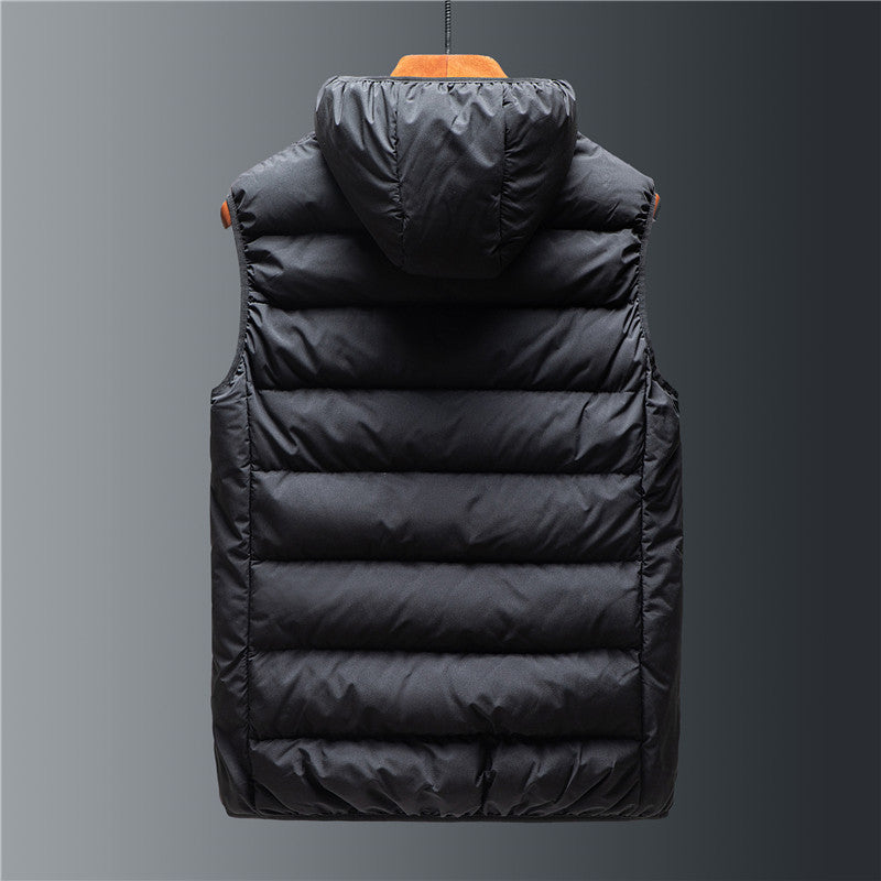 Men's Down Cotton Hooded Stand Collar Short Vest
