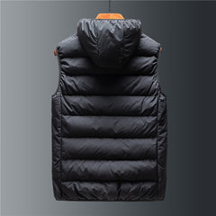 Men's Down Cotton Hooded Stand Collar Short Vest