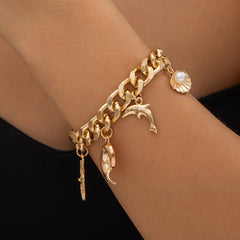 Creative Boho Conch Dolphin Starfish Pendant Choker Necklace Bracelets Women Chain Grunge Jewelry