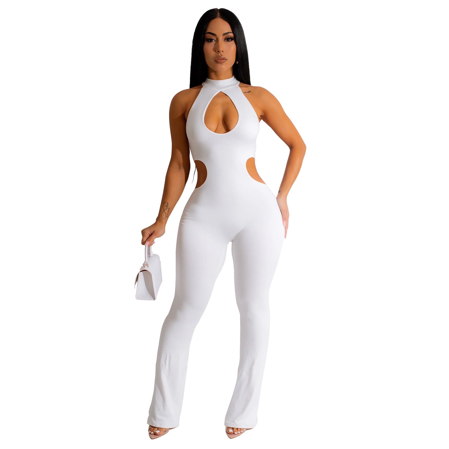 Women's Solid Color Sexy Halter Hollow-out Jumpsuit