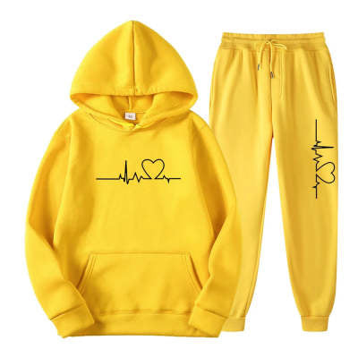 Men's And Women's Fleece-lined Sweater Suit Autumn And Winter Heart Figure Hoodie