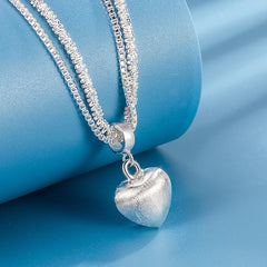 Double Layer Brushed Heart Pendant Necklace for Women High-end Feel Light Luxury