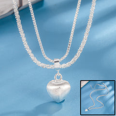 Double Layer Brushed Heart Pendant Necklace for Women High-end Feel Light Luxury