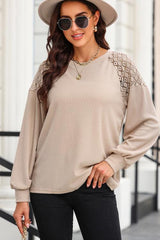 Round Neck Cutout Designed Lantern Sleeve Top