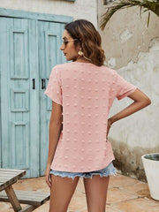 Swiss Dot V-Neck Short Sleeve Blouse