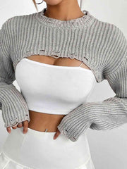 Distressed Long Sleeve Cropped Sweater