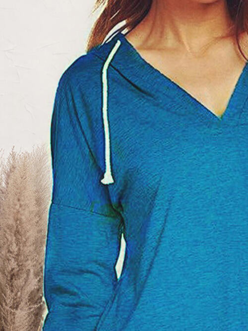 Drawstring Dropped Shoulder Long Sleeve Hoodie