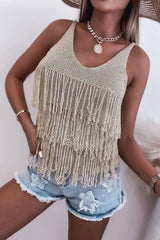 Fringe V-Neck Knit Tank