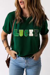 LUCKY Round Neck Short Sleeve T-Shirt