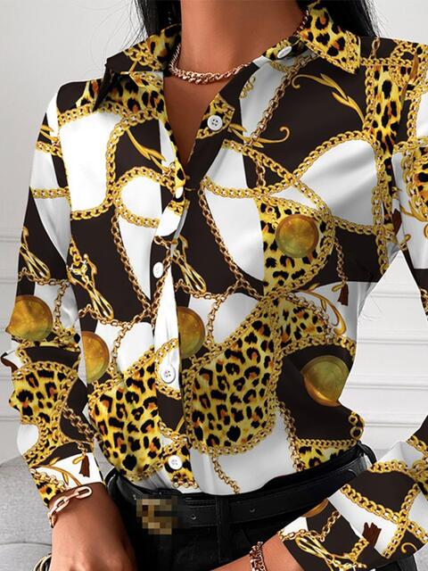 Printed Collared Neck Long Sleeve Shirt