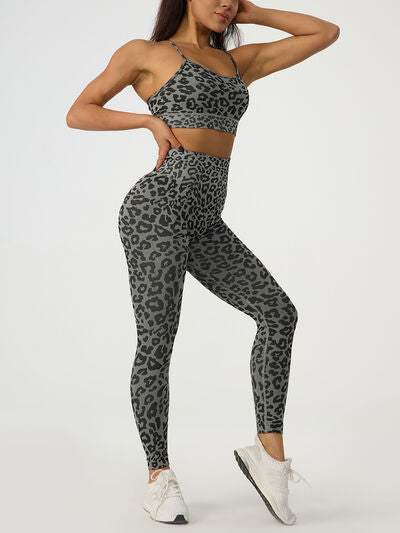 Leopard Crisscross Top and Leggings Active Set