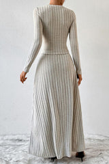 Ribbed Round Neck Top and Skirt Set