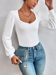 Applique Scoop Neck Long Sleeve T-Shirt