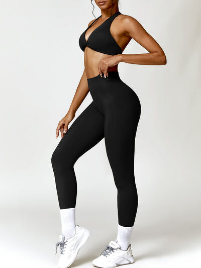 Twisted Halter Neck Bra and High Waist Leggings Active Set